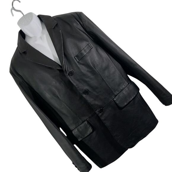 EXCELLED! LUXURIOUS BLACK GENUINE LEATHER TAILORED FREES JACKET, BLAZER! SZ M - Picture 11 of 11